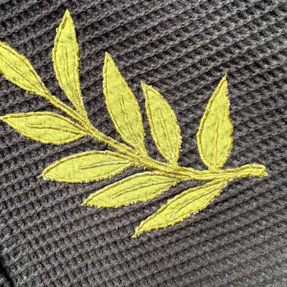 Asian Creations Jacket Floral Appliqued Leaves Vintage Black Green 100% Cotton S - Picture 3 of 7